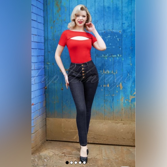 ROCK-A-BOOTY 50s Miss Hotrod Skinny Jeans in Dark Blue Size 30